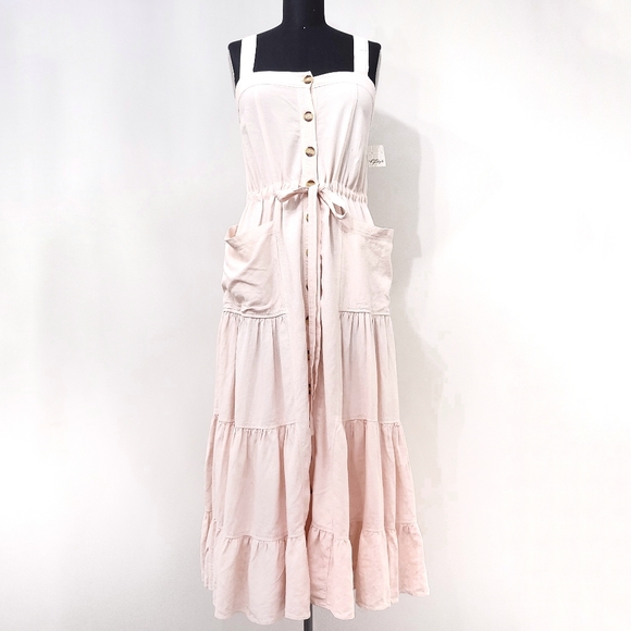 Free People Catch the Breeze Cottagecore Prarie Tiered Linen Midi Dress - Picture 2 of 15
